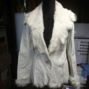 Very cute white leather rabbit fur jacket